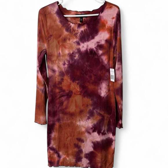Derek Heart Dresses & Skirts - NWT Women’s XL Derek Heart Lettuce-Edged Long Sleeve Tie-Dye Multi Bodycon Dress